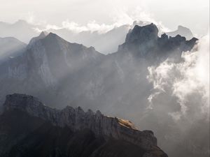 Preview wallpaper mountains, peaks, fog, clouds, mountain range