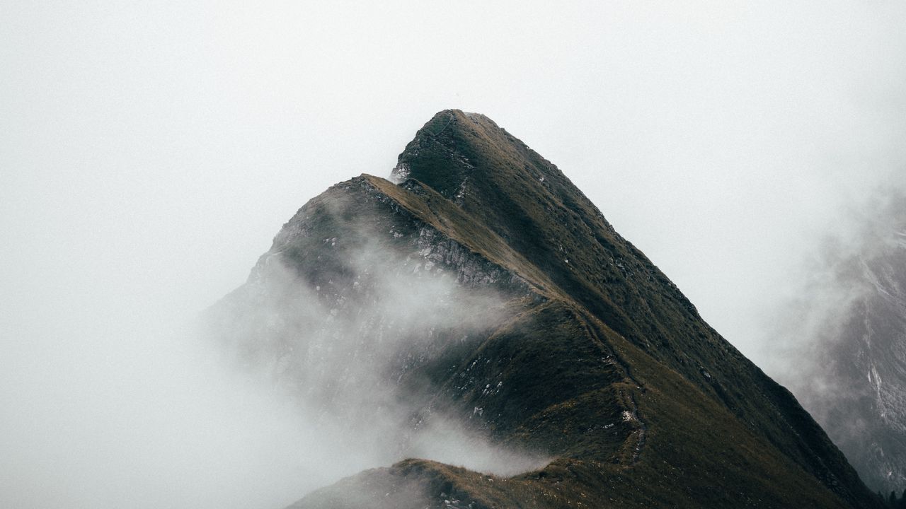 Wallpaper mountains, peaks, fog, slope, clouds
