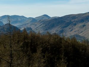 Preview wallpaper mountains, peaks, forest, trees, landscape, nature