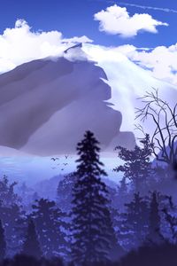 Preview wallpaper mountains, peaks, forest, clouds, art