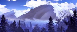 Preview wallpaper mountains, peaks, forest, clouds, art