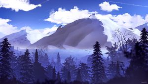 Preview wallpaper mountains, peaks, forest, clouds, art