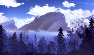 Preview wallpaper mountains, peaks, forest, clouds, art