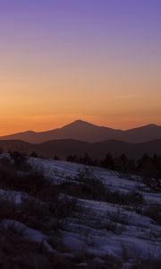 Preview wallpaper mountains, peaks, hills, slope, snow, bushes