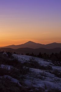 Preview wallpaper mountains, peaks, hills, slope, snow, bushes