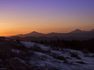 Preview wallpaper mountains, peaks, hills, slope, snow, bushes