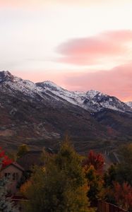 Preview wallpaper mountains, peaks, landscape, trees, houses