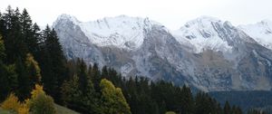 Preview wallpaper mountains, peaks, landscape, snow, trees, slope