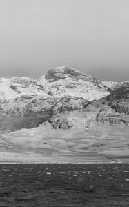 Preview wallpaper mountains, peaks, landscape, sea, black and white