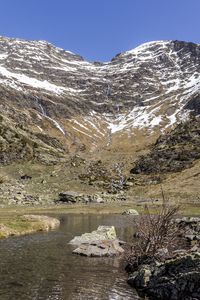 Preview wallpaper mountains, peaks, landscape, river, stones