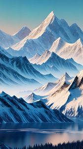 Preview wallpaper mountains, peaks, landscape, art, snow, lake