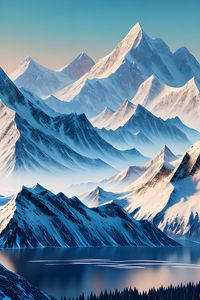 Preview wallpaper mountains, peaks, landscape, art, snow, lake