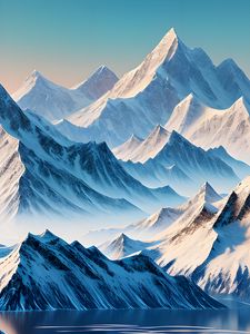 Preview wallpaper mountains, peaks, landscape, art, snow, lake