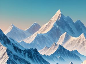 Preview wallpaper mountains, peaks, landscape, art, snow, lake