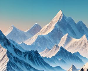 Preview wallpaper mountains, peaks, landscape, art, snow, lake