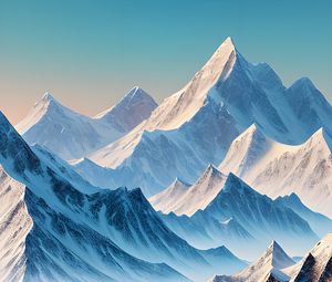 Preview wallpaper mountains, peaks, landscape, art, snow, lake