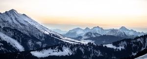 Preview wallpaper mountains, peaks, landscape, trees, snow, mountain range