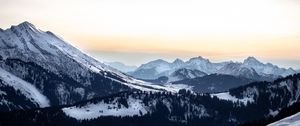 Preview wallpaper mountains, peaks, landscape, trees, snow, mountain range