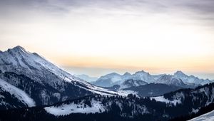 Preview wallpaper mountains, peaks, landscape, trees, snow, mountain range