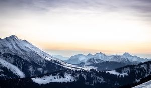 Preview wallpaper mountains, peaks, landscape, trees, snow, mountain range