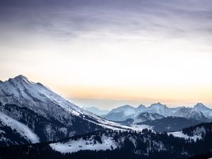 Preview wallpaper mountains, peaks, landscape, trees, snow, mountain range