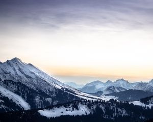 Preview wallpaper mountains, peaks, landscape, trees, snow, mountain range