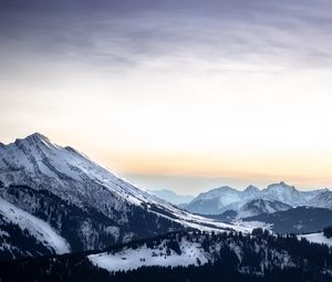 Preview wallpaper mountains, peaks, landscape, trees, snow, mountain range