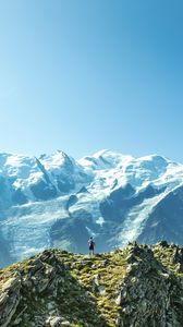 Preview wallpaper mountains, peaks, man, loneliness, height, nature