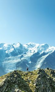 Preview wallpaper mountains, peaks, man, loneliness, height, nature