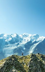 Preview wallpaper mountains, peaks, man, loneliness, height, nature