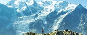 Preview wallpaper mountains, peaks, man, loneliness, height, nature