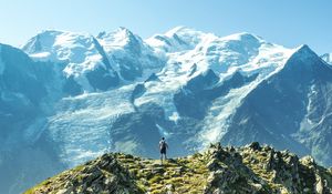 Preview wallpaper mountains, peaks, man, loneliness, height, nature