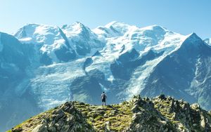 Preview wallpaper mountains, peaks, man, loneliness, height, nature