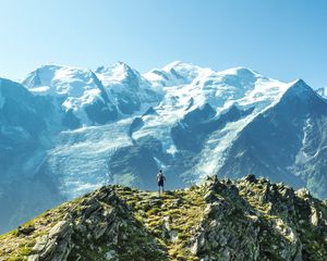 Preview wallpaper mountains, peaks, man, loneliness, height, nature