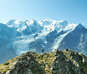 Preview wallpaper mountains, peaks, man, loneliness, height, nature