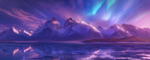 Preview wallpaper mountains, peaks, northern lights, lake