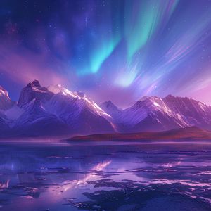 Preview wallpaper mountains, peaks, northern lights, lake