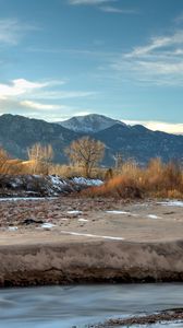 Preview wallpaper mountains, peaks, plants, river