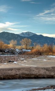 Preview wallpaper mountains, peaks, plants, river