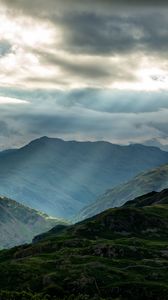 Preview wallpaper mountains, peaks, rays, relief