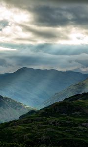 Preview wallpaper mountains, peaks, rays, relief