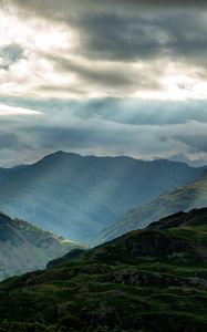 Preview wallpaper mountains, peaks, rays, relief