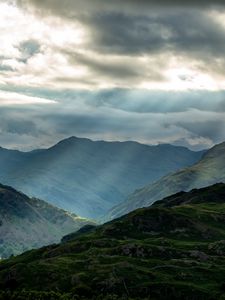 Preview wallpaper mountains, peaks, rays, relief