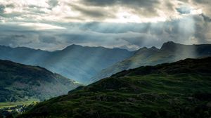 Preview wallpaper mountains, peaks, rays, relief