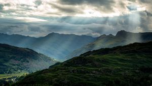 Preview wallpaper mountains, peaks, rays, relief