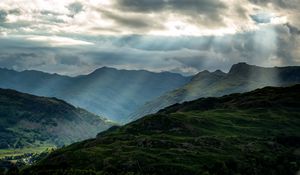 Preview wallpaper mountains, peaks, rays, relief