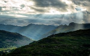 Preview wallpaper mountains, peaks, rays, relief