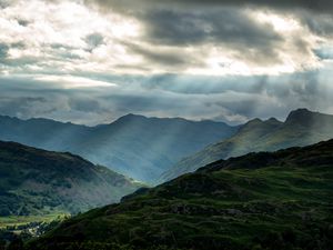 Preview wallpaper mountains, peaks, rays, relief