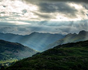 Preview wallpaper mountains, peaks, rays, relief