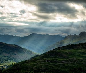 Preview wallpaper mountains, peaks, rays, relief